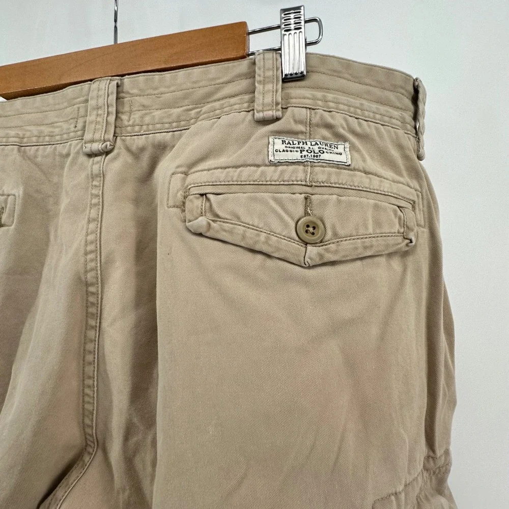 VTG Polo Ralph Lauren‎ Mens 42L Cargo Shorts Paratrooper Utility Chino Tan